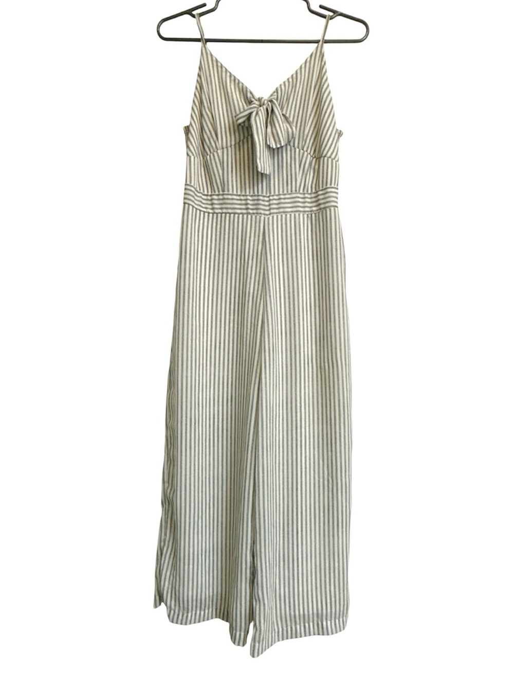 Japna Striped Tie-Front jumpsuit White Grey stripes lined v-neck women size S